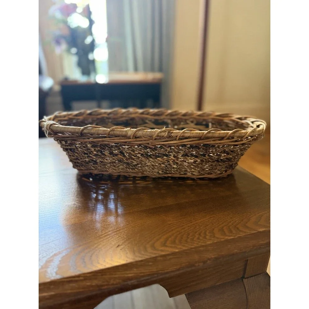 Wicker Oval Decorative Basket Nautical Tile Accents Brown Multicolor 16